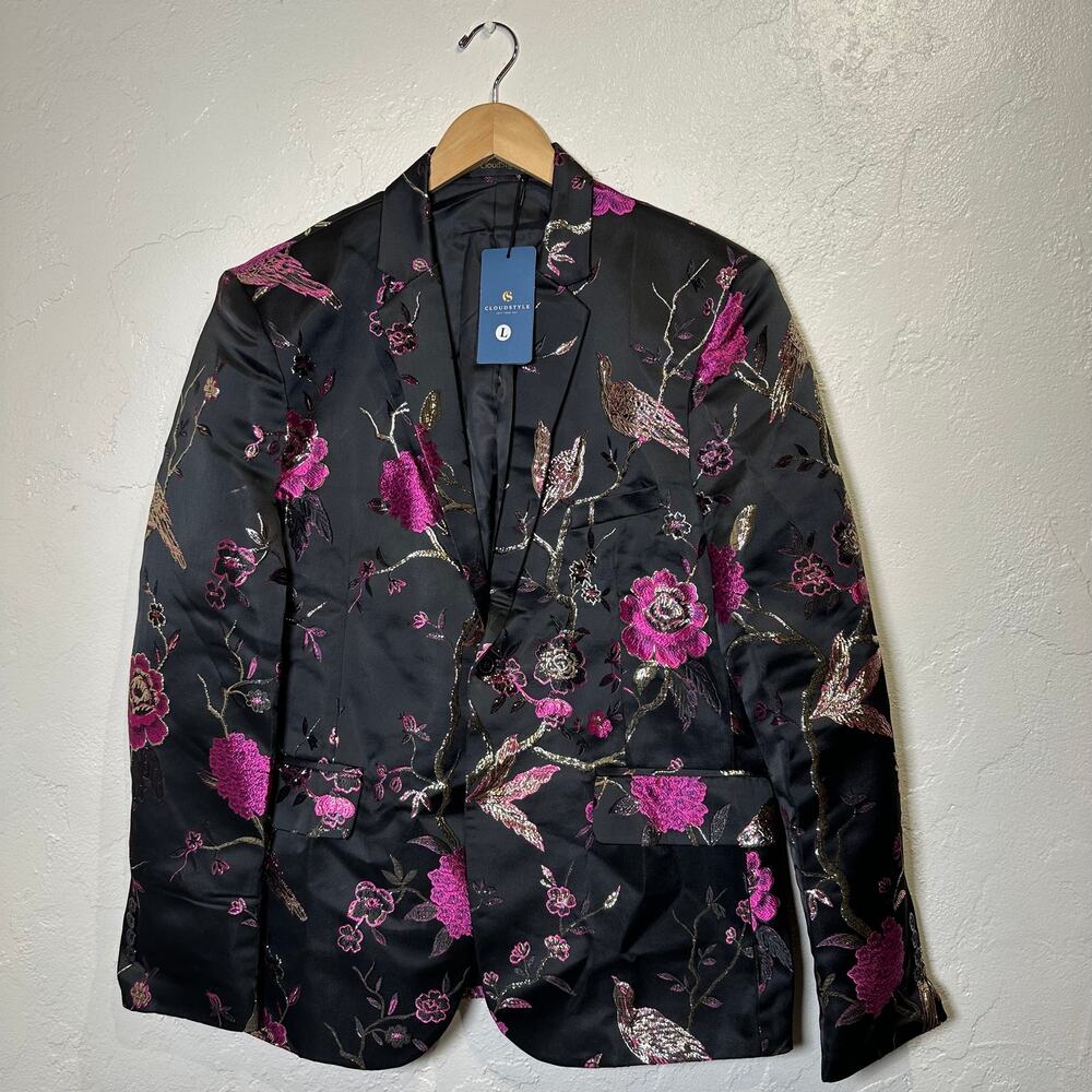 NWT Cloudstyle Size Large Blazer Jacquard Black Purple Gold Jacket Prom Event